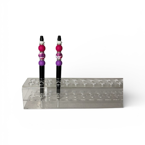 Handmade Beaded Pen – Pink & Purple Floral with Black Barrel - Picture 2 of 3